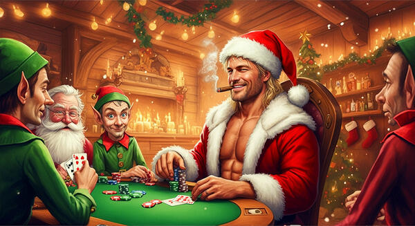 AMOG Santa with Friends AMOG Santa enjoying time with friends during a festive poker game